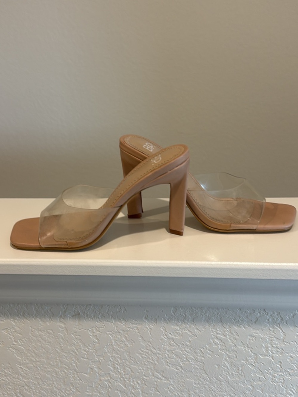 bp Clear Strap Nude Block Heel Slides